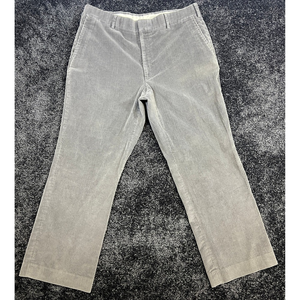 Vintage LL Bean Mens Gray Corduroy Pants Wide Leg Trousers 36x29 Made in USA
